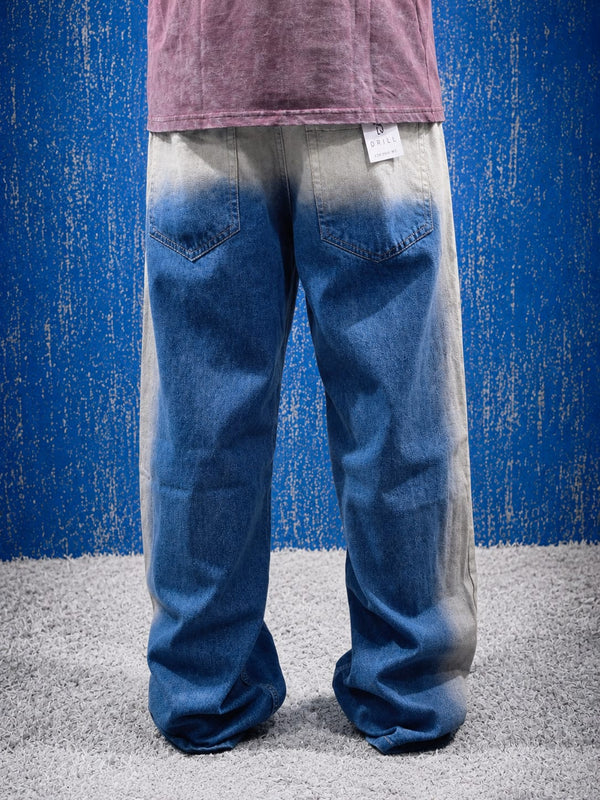 Blue&Beige Washed Baggy Jeans