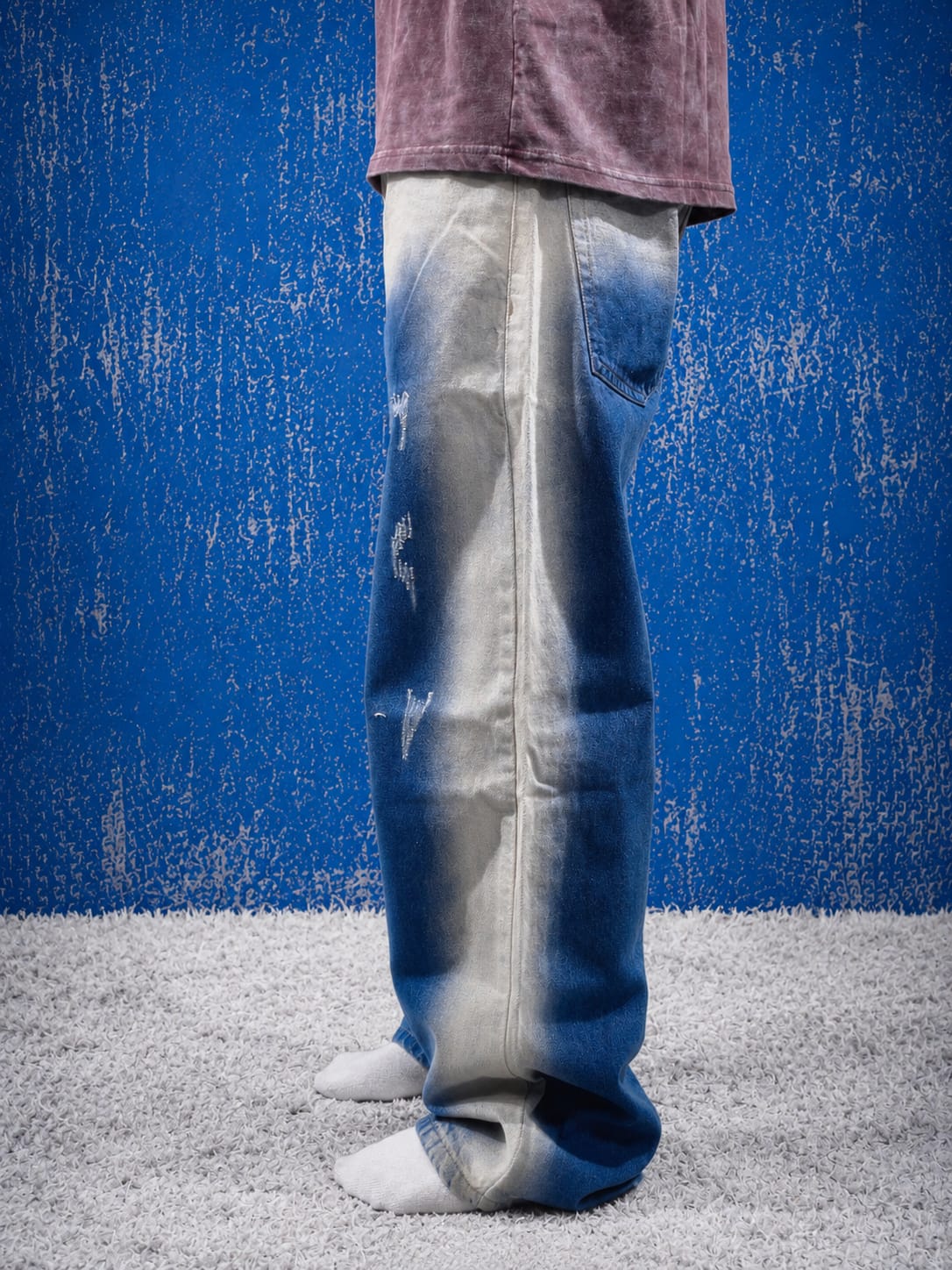 Blue&Beige Washed Baggy Jeans
