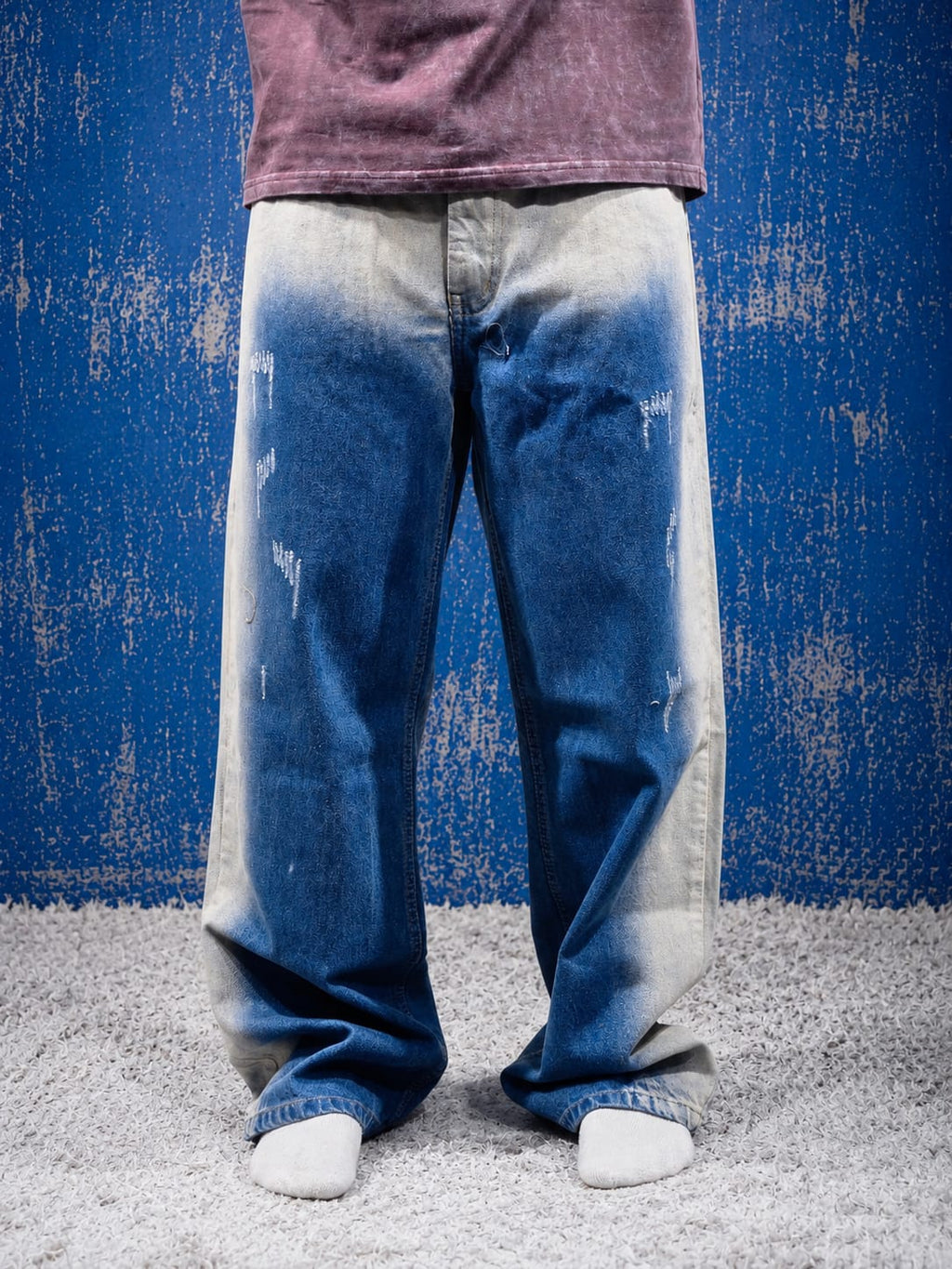 Blue&Beige Washed Baggy Jeans