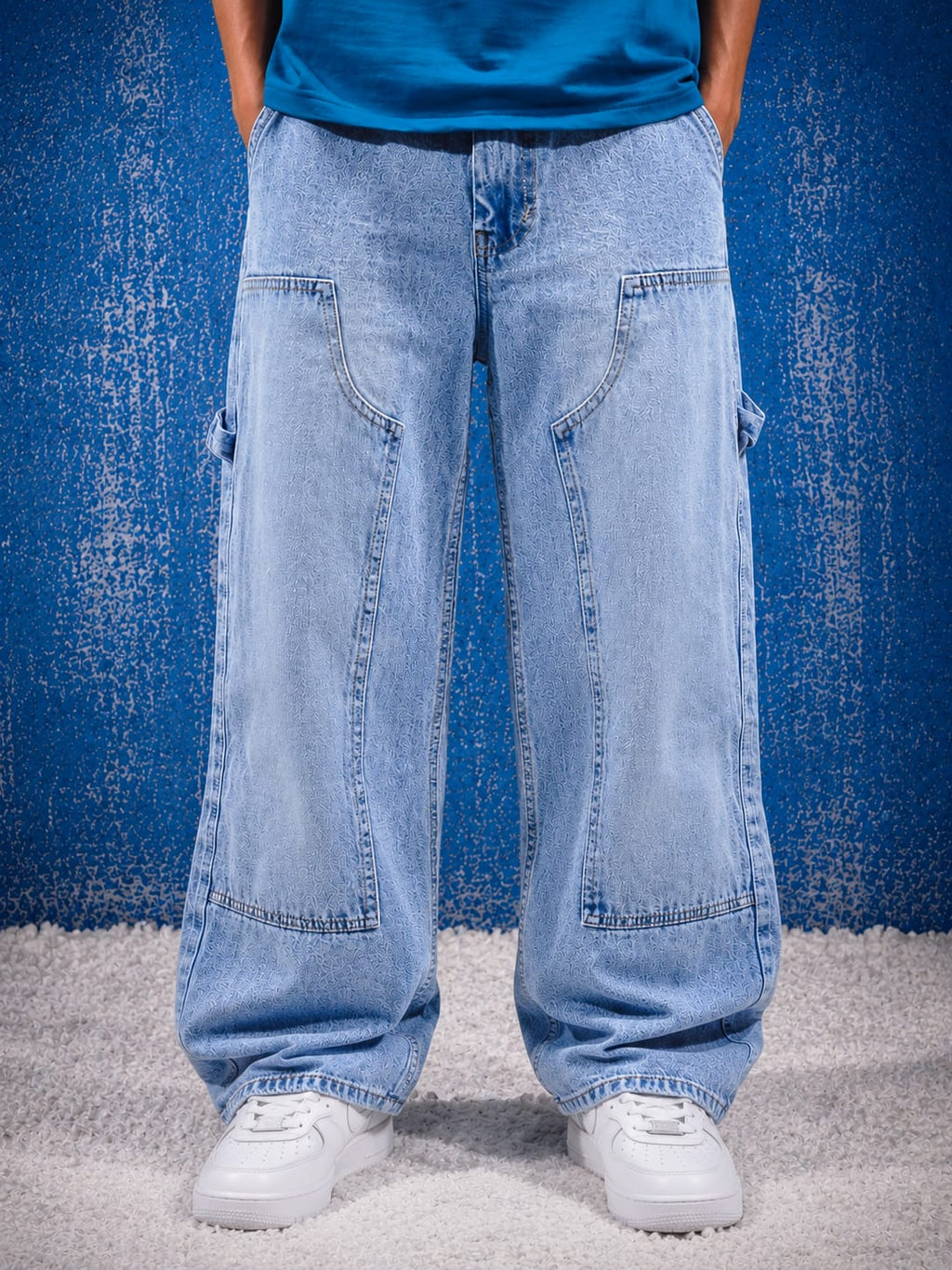 Blue Washed Denim Baggy Jeans