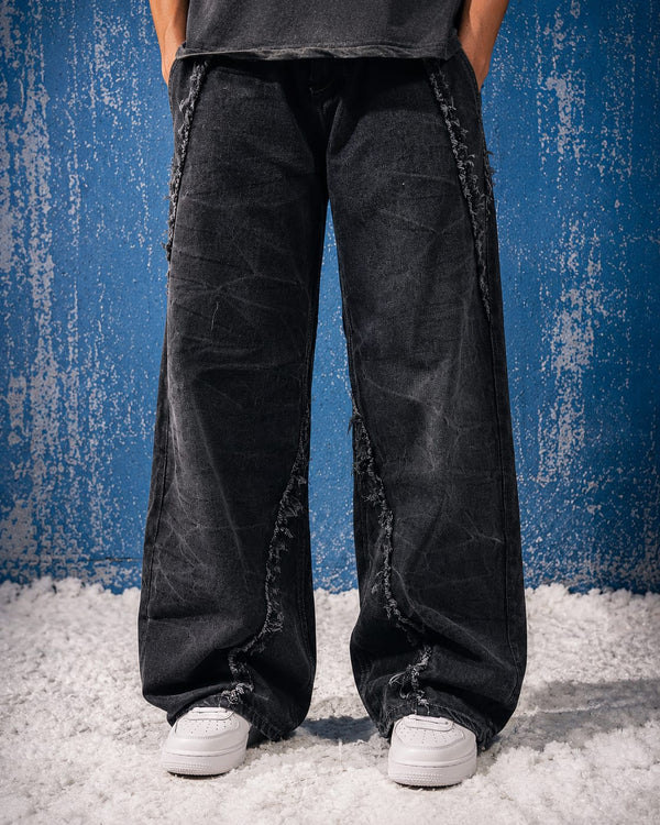 Distracted Brown and white Washed Denim Baggy Jeans