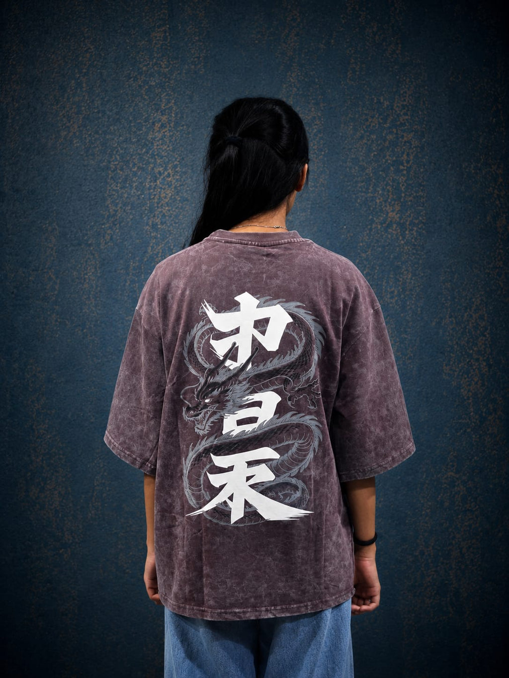 Dark Purple Acid Washed Japan Graphic Tee