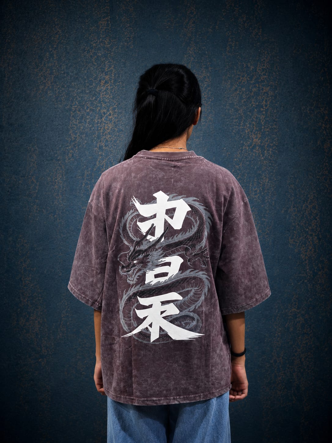 Dark Purple Acid Washed Japan Graphic Tee