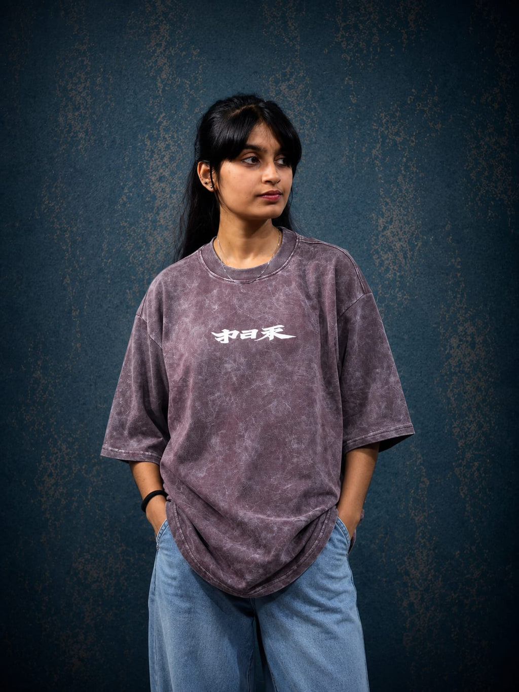 Dark Purple Acid Washed Japan Graphic Tee