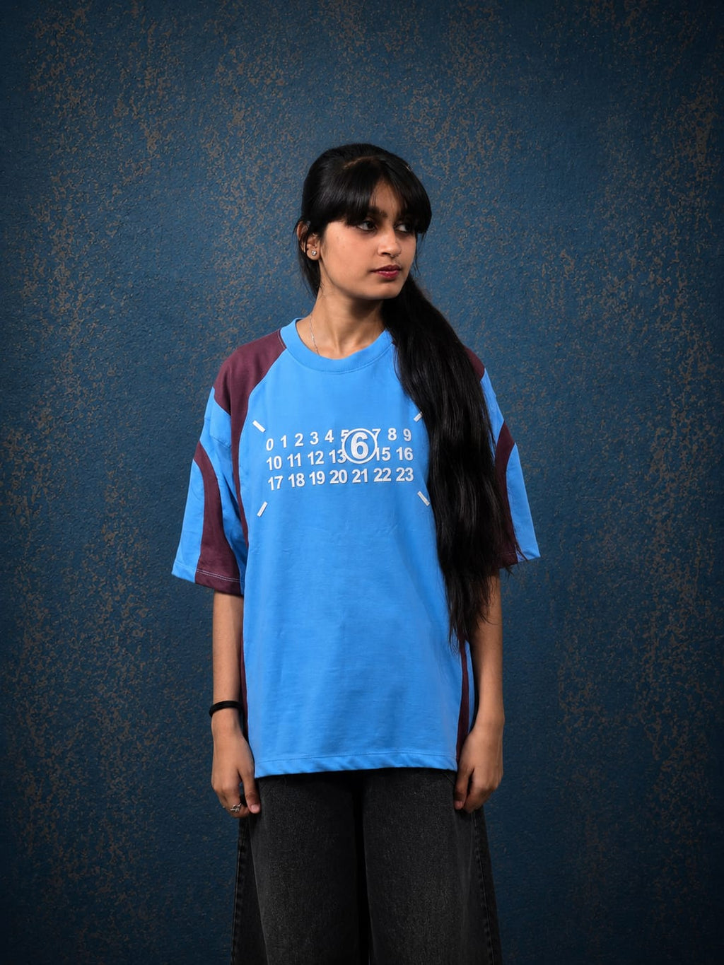 Blue&Brown Numerical Based Puff Printed Tee