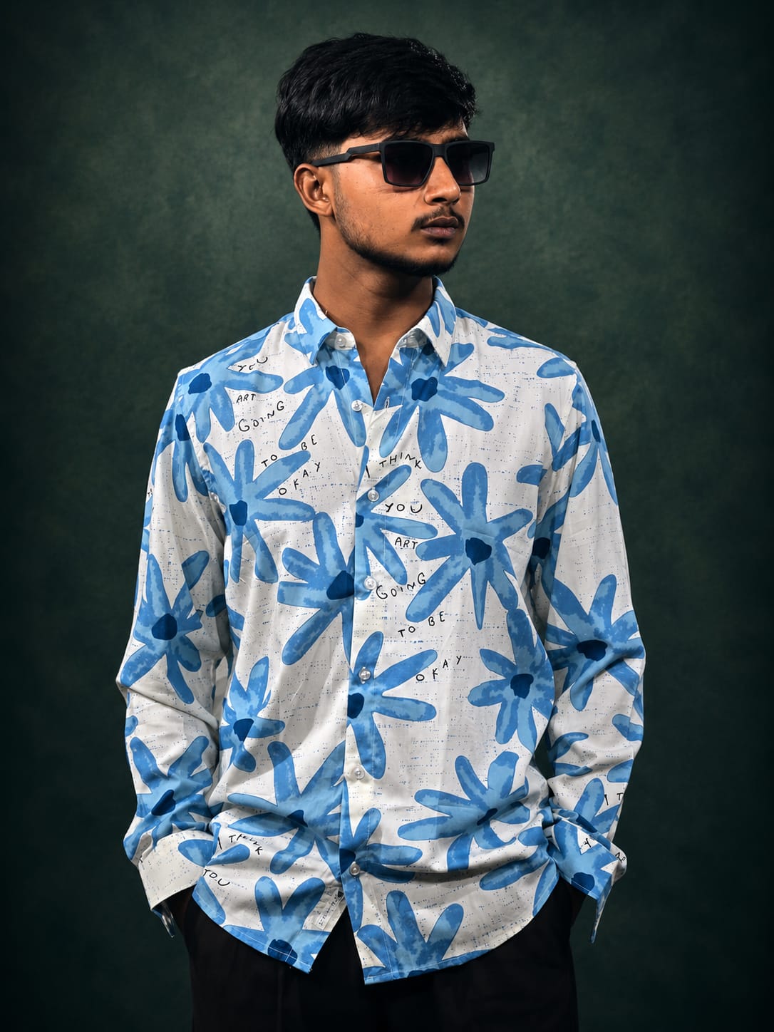 Blue Floral Print Resort Shirt