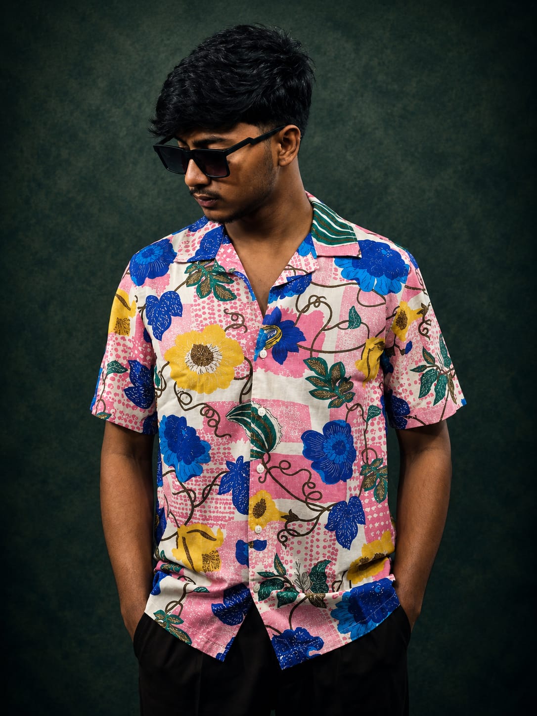Blue&Pink Floral Print Resort Shirt