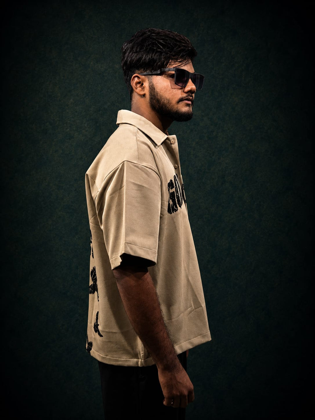 Beige Printed Boxy Shirt