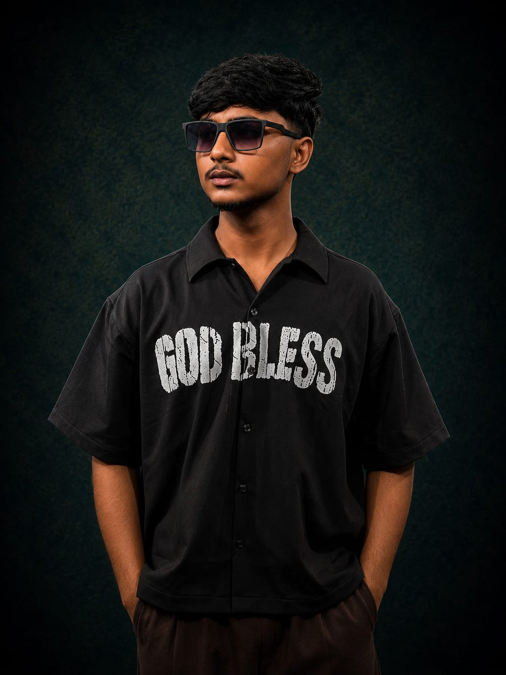 Black Printed Boxy Shirt