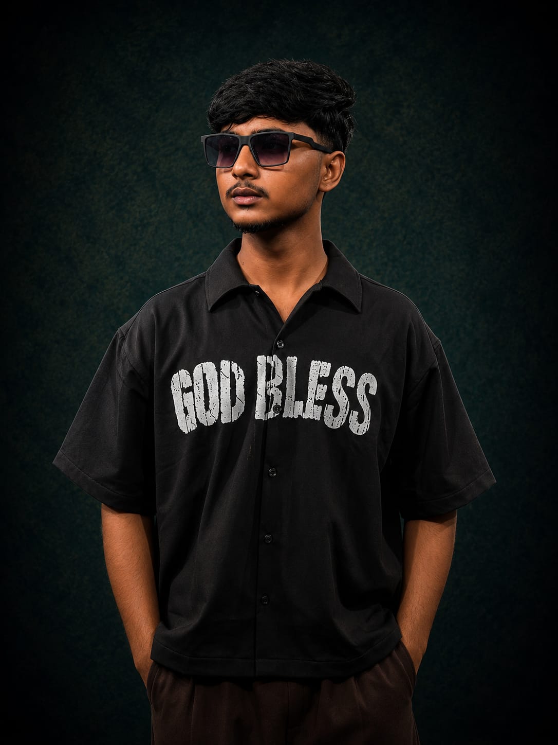 Black Printed Boxy Shirt