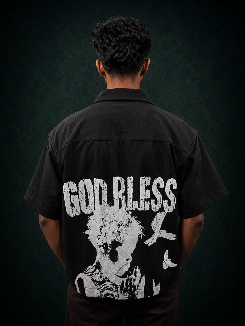 Black Printed Boxy Shirt