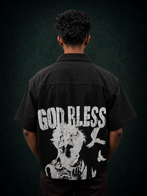 Black Printed Boxy Shirt
