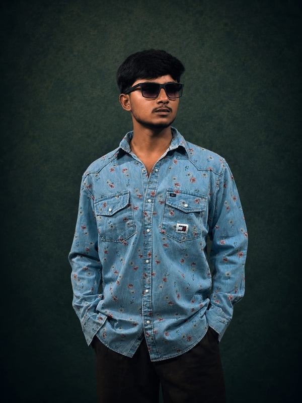 Denim Floral Print Shirt