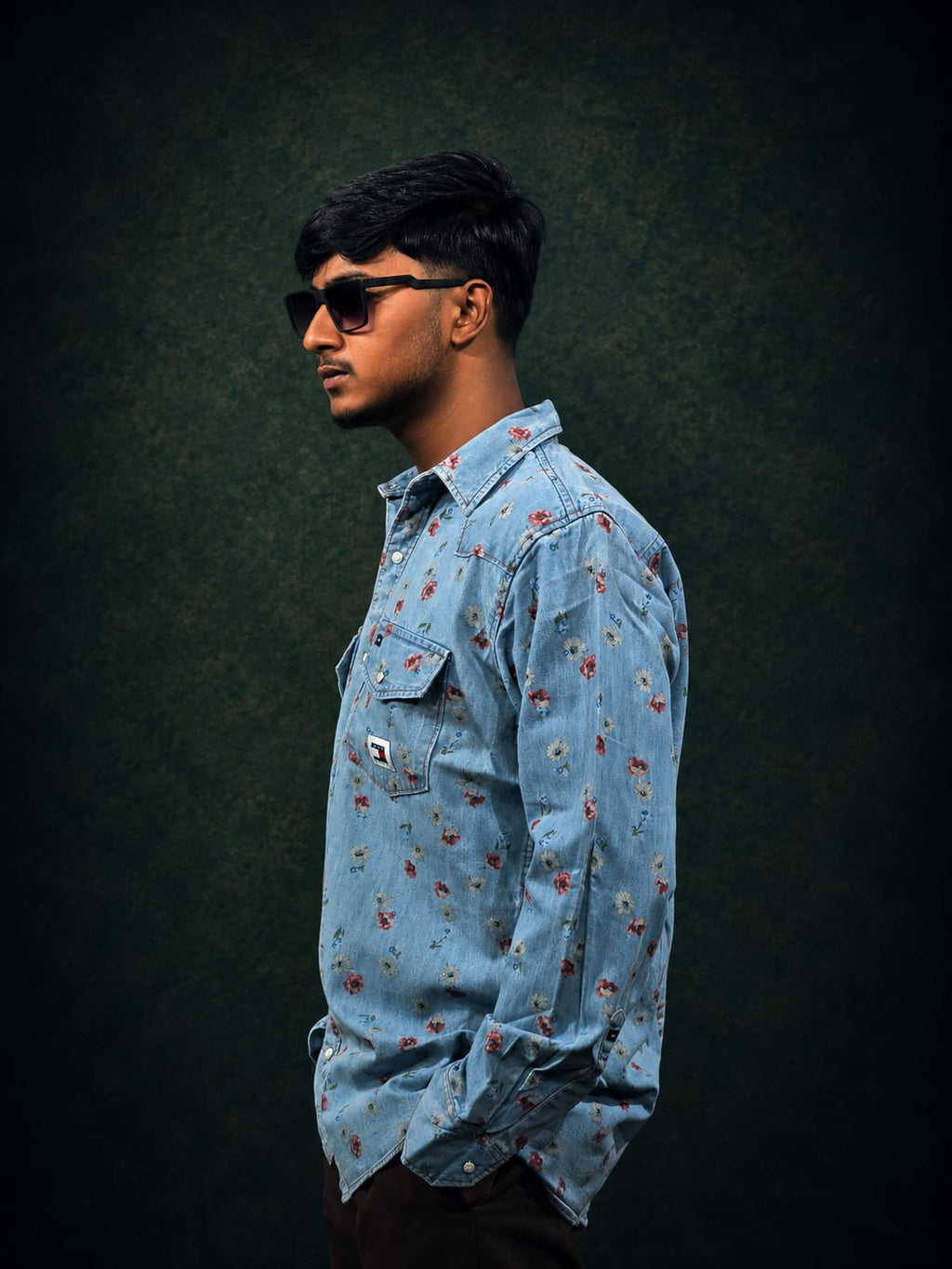 Denim Floral Print Shirt