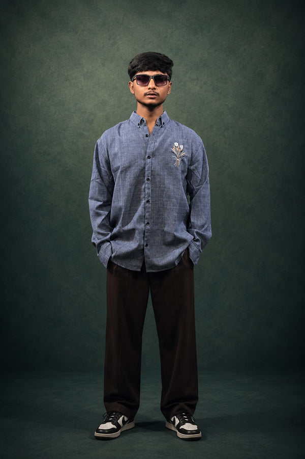 Grey Floral Embroidery Shirt