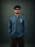 Blue Floral Embroidery Shirt