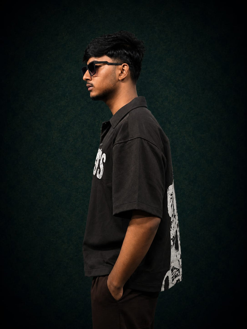 Black Printed Boxy Shirt
