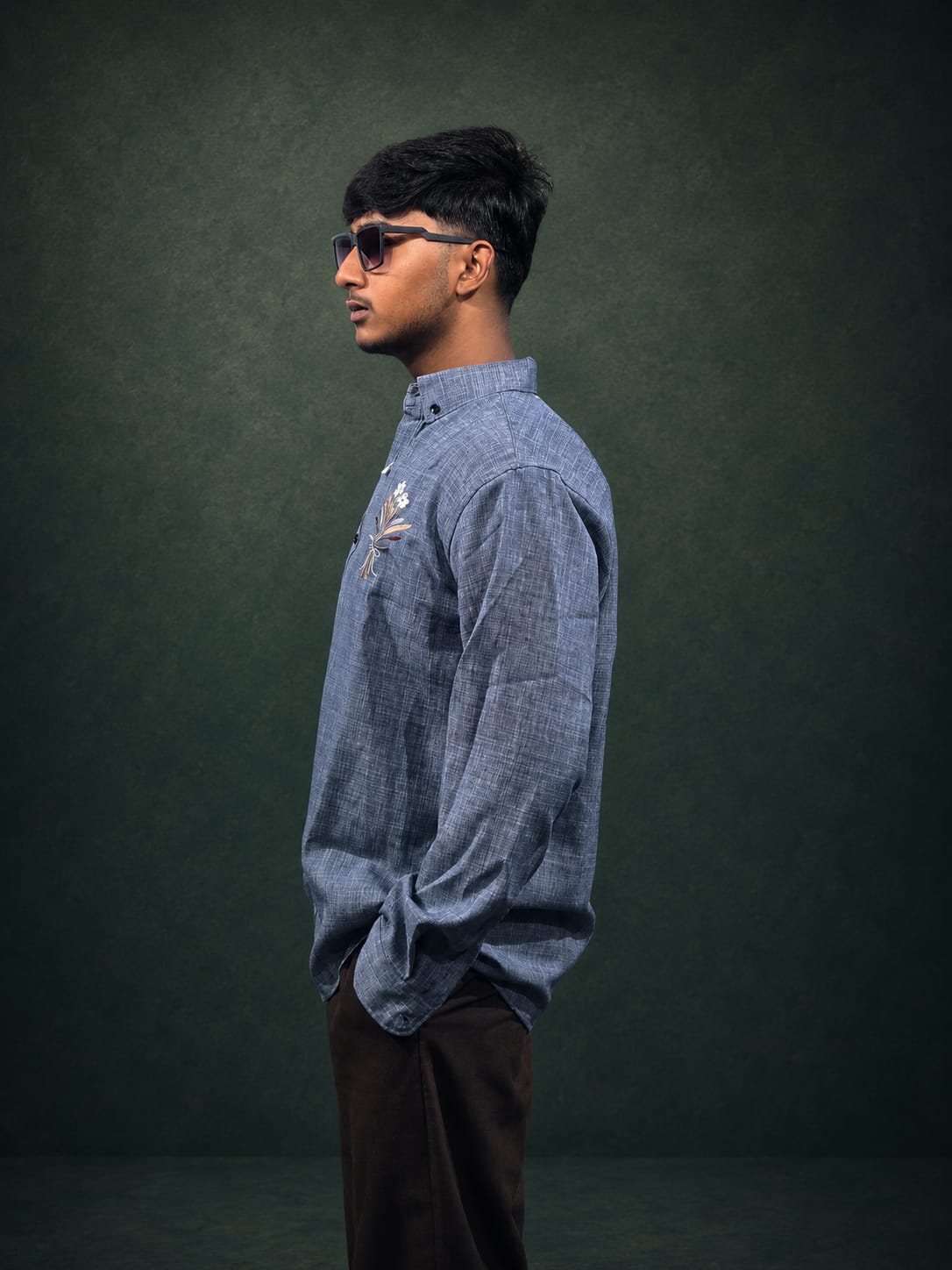 Grey Floral Embroidery Shirt